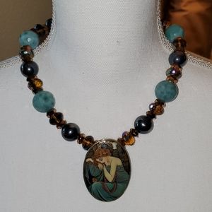 Painted Cameo over Sterling Silver Necklace